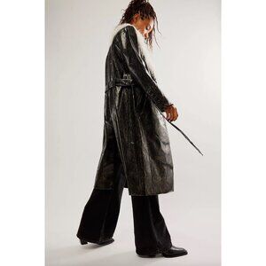 Free People Vegan Midnight Train Duster Black Size XS 90s Y2K Fur Collar